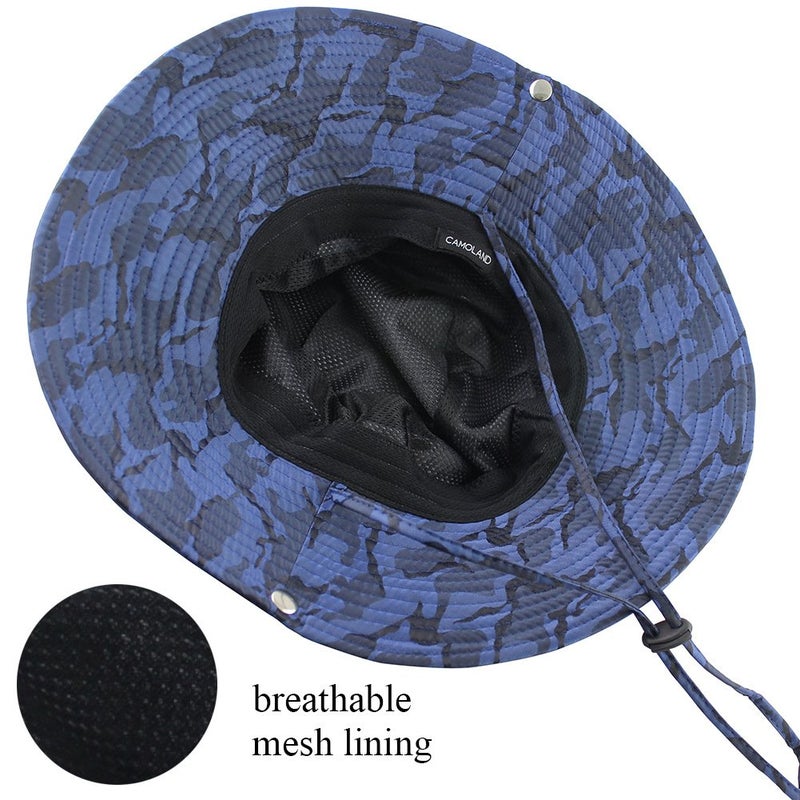 CAMOLAND Camouflage Outdoor Fishing Boonie Hat with Wide Brim UV Protection Summer Safari Sling Bucket Cap UPF 50+ (Blue) - Image 5